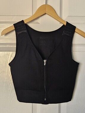 Prairie Wear HuggerPRIMA Compression Support Bra Post-Surgical Front Zip Black L